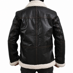 Mens Shearling Fur Bomber RAF Brown Genuine Leather Jacket