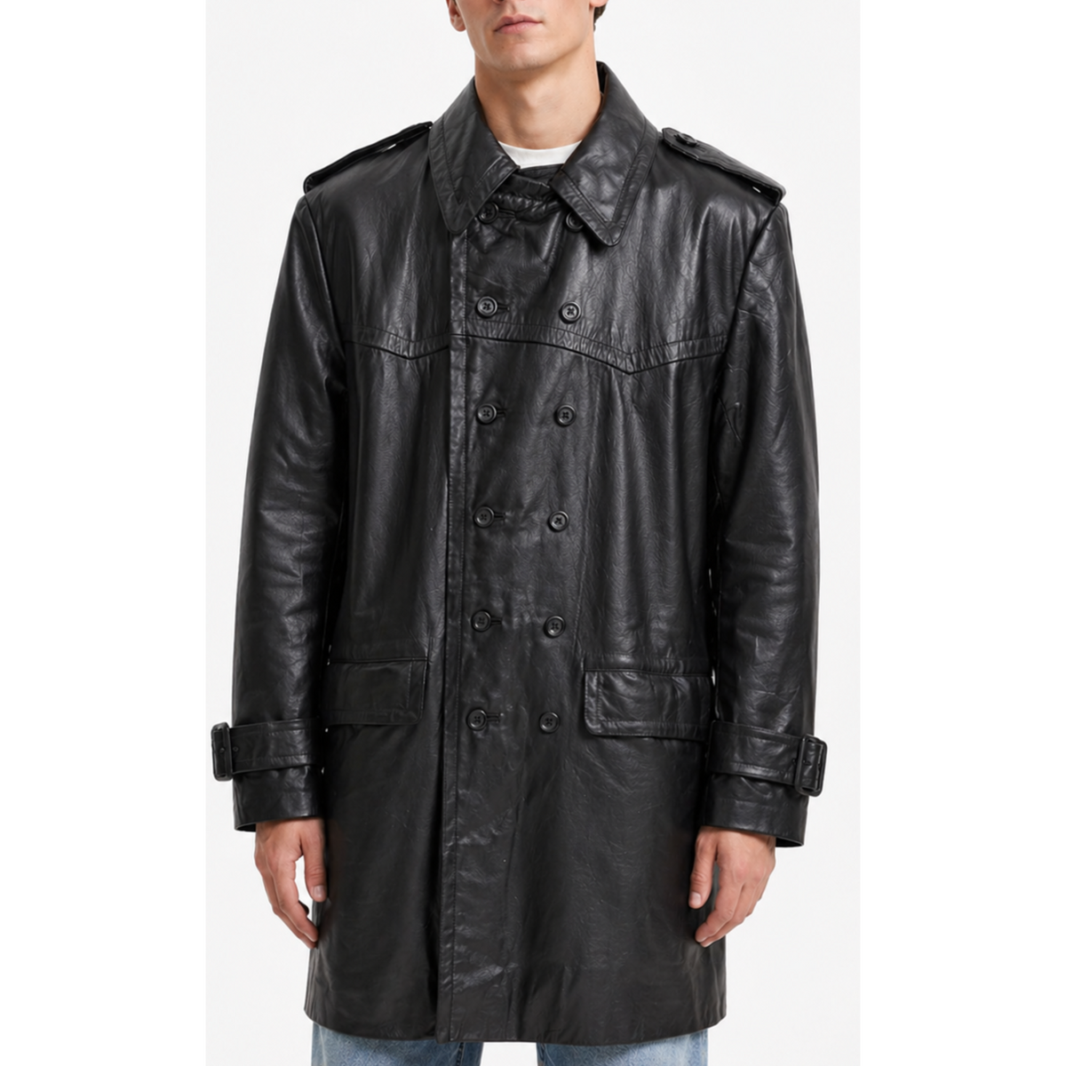 Men's Uboat Black Leather Long Coat - WW2 German Uboat Reefer Costume