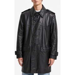 Men's Uboat Black Leather Long Coat - WW2 German Uboat Reefer Costume