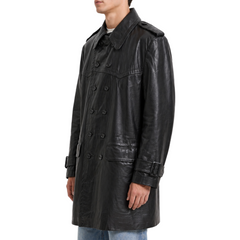 Men's Uboat Black Leather Long Coat - WW2 German Uboat Reefer Costume