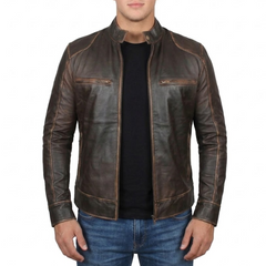Men's Cafe Racer Vintage Brown Leather Jacket
