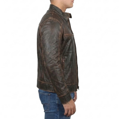 Men's Cafe Racer Vintage Brown Leather Jacket