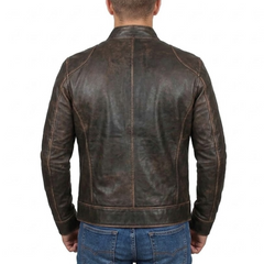Men's Cafe Racer Vintage Brown Leather Jacket