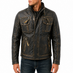 Men's Black Vintage Leather Biker Jacket