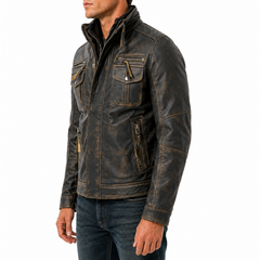 Men's Black Vintage Leather Biker Jacket