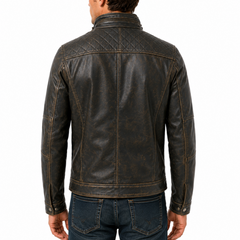 Men's Black Vintage Leather Biker Jacket
