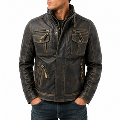 Men's Black Vintage Leather Biker Jacket