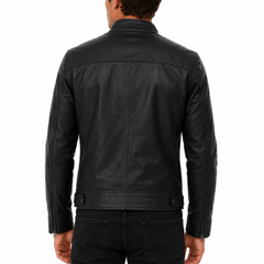Men’s Black Sheepskin Leather Cafe Racer Style Moto Jacket