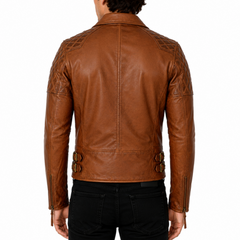Men's Vintage Brown Leather Quilted Biker Motorcycle Jacket