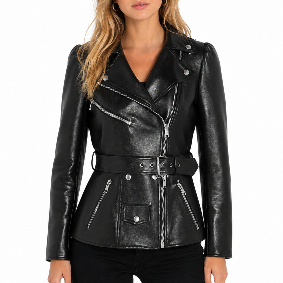 Women's New Style Black Biker Leather Trending Outerwear Jacket