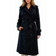 Women's Navy Blue Double Breasted Style Cotton Overcoat