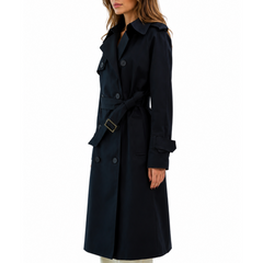 Women's Navy Blue Double Breasted Style Cotton Overcoat