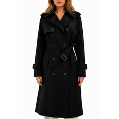 Women's Navy Blue Double Breasted Style Cotton Overcoat