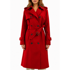 Women's Navy Blue Double Breasted Style Cotton Overcoat