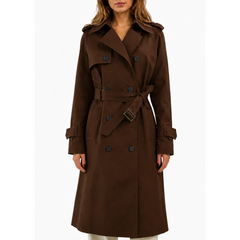 Women's Navy Blue Double Breasted Style Cotton Overcoat