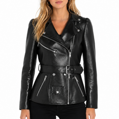 Women's New Style Black Biker Leather Trending Outerwear Jacket
