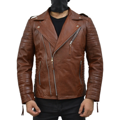 Men's Brando Motorcycle Moto Biker Genuine Leather Jacket