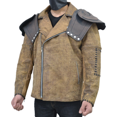 Mad Max 4 Fury Road Tom Hardy Double Pads Removable sleeves Distressed Leather Biker Jacket