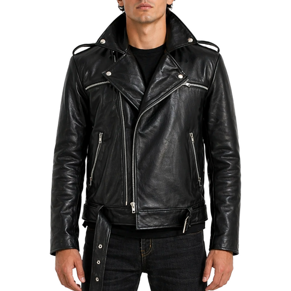 Mens Black Zipper Negan The Walking Dead Biker Leather Jacket