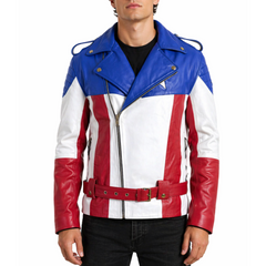 Men's United States of America USA Flag Biker Leather Jacket Man