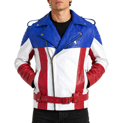 Men's United States of America USA Flag Biker Leather Jacket Man