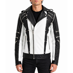 White And Black Blended Designer Mens Leather Jacket