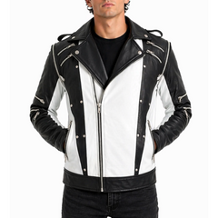 White And Black Blended Designer Mens Leather Jacket