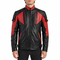 Men's Red And Black Real Leather Biker Jacket