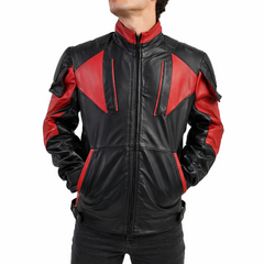 Men's Red And Black Real Leather Biker Jacket