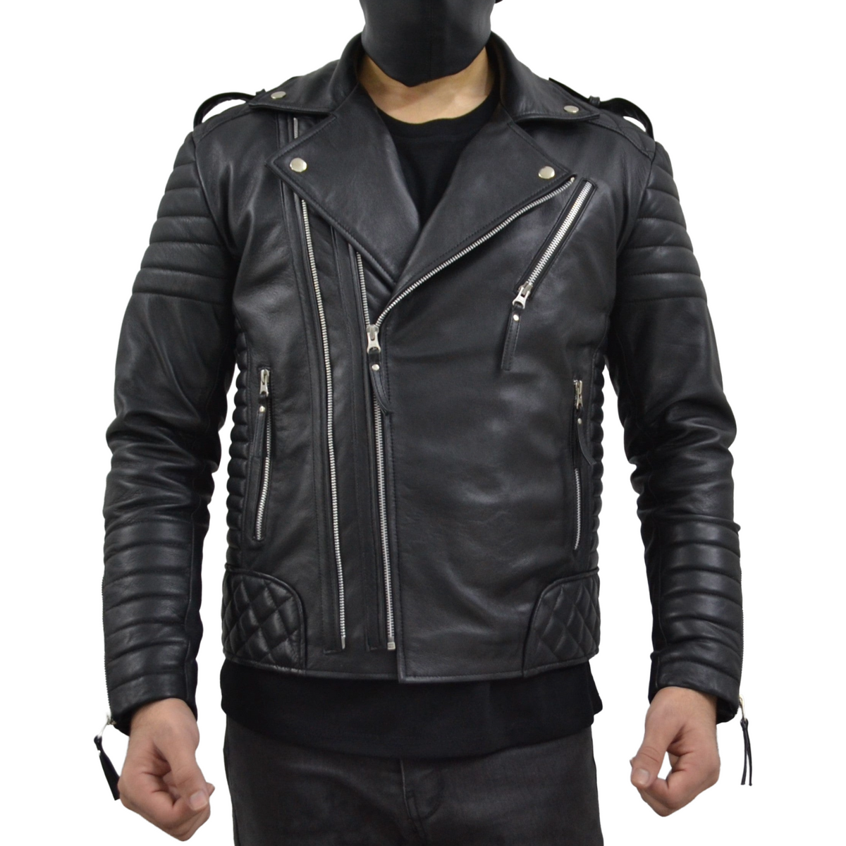 Men's Brando Black Motorcycle Quilted Padded Genuine Leather Biker Jacket