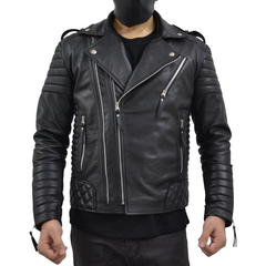Men's Brando Black Motorcycle Quilted Padded Genuine Leather Biker Jacket