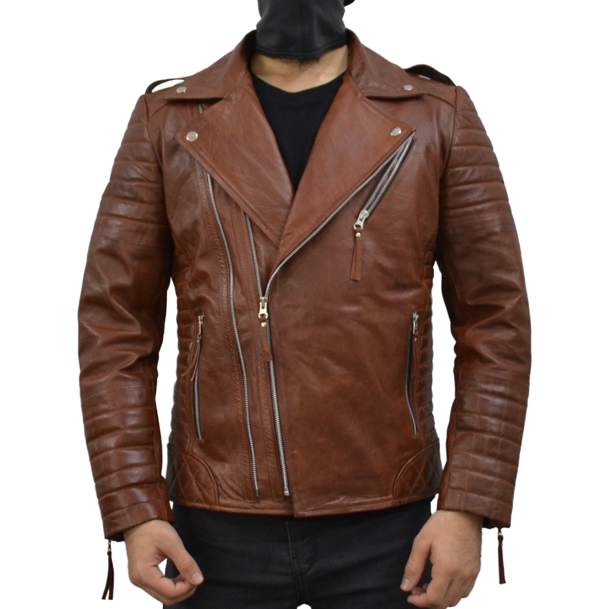 Men's Brando Antique Brown Motorcycle Genuine Leather Biker Jacket