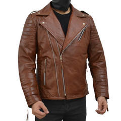 Men's Brando Antique Brown Motorcycle Genuine Leather Biker Jacket