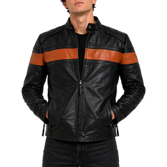 Men's Black Quilted Biker Cafe Racer Genuine Cowhide Motorcycle Leather Jacket