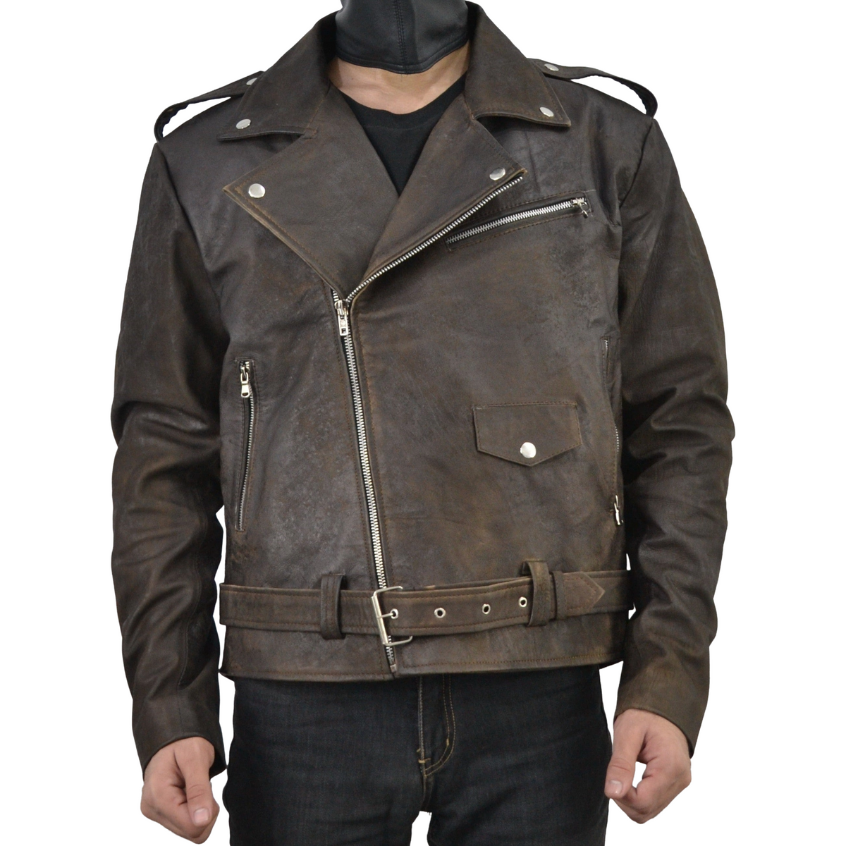 Men's Brown Waxed Distressed Genuine Leather Jacket