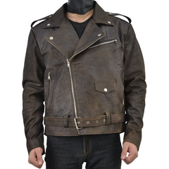 Men's Brown Waxed Distressed Genuine Leather Jacket