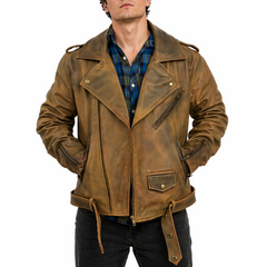 Men's Distressed Motorcycle CowHide Mens Slim Locklear Leather Biker Moto Jacket