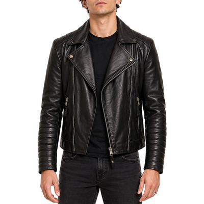 Mens Black Motorcycle Designer Moto Biker Real Sheepskin Leather