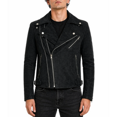 Mens Suede Designer Padded Black Biker Leather Jacket