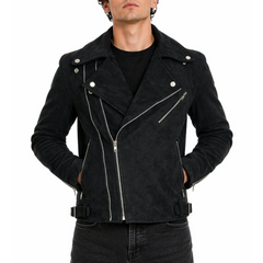 Mens Suede Designer Padded Black Biker Leather Jacket