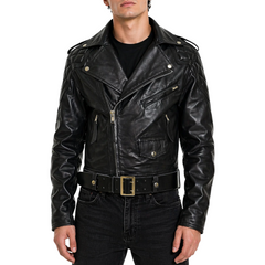 Mens Quilted Side Lace-Up Designers Biker Leather Jacket