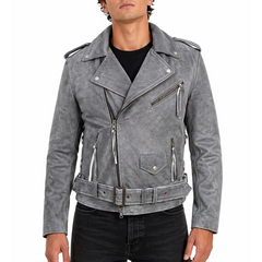 Side Lace-up Vintage Black Distressed Motorcycle Biker Leather Jacket