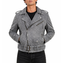 Side Lace-up Vintage Black Distressed Motorcycle Biker Leather Jacket