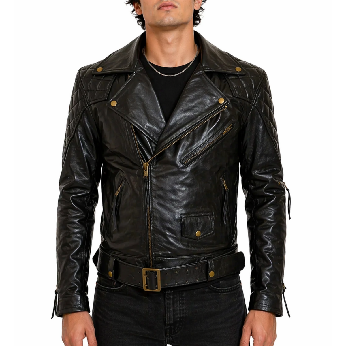 Columbia Motorbike Quilted Biker Leather Jacket Men's