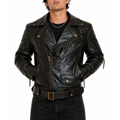 Columbia Motorbike Quilted Biker Leather Jacket Men's
