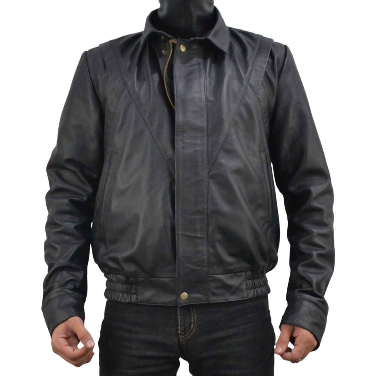 Mens Knight Rider Bomber Black Sheepskin Genuine Leather Jacket