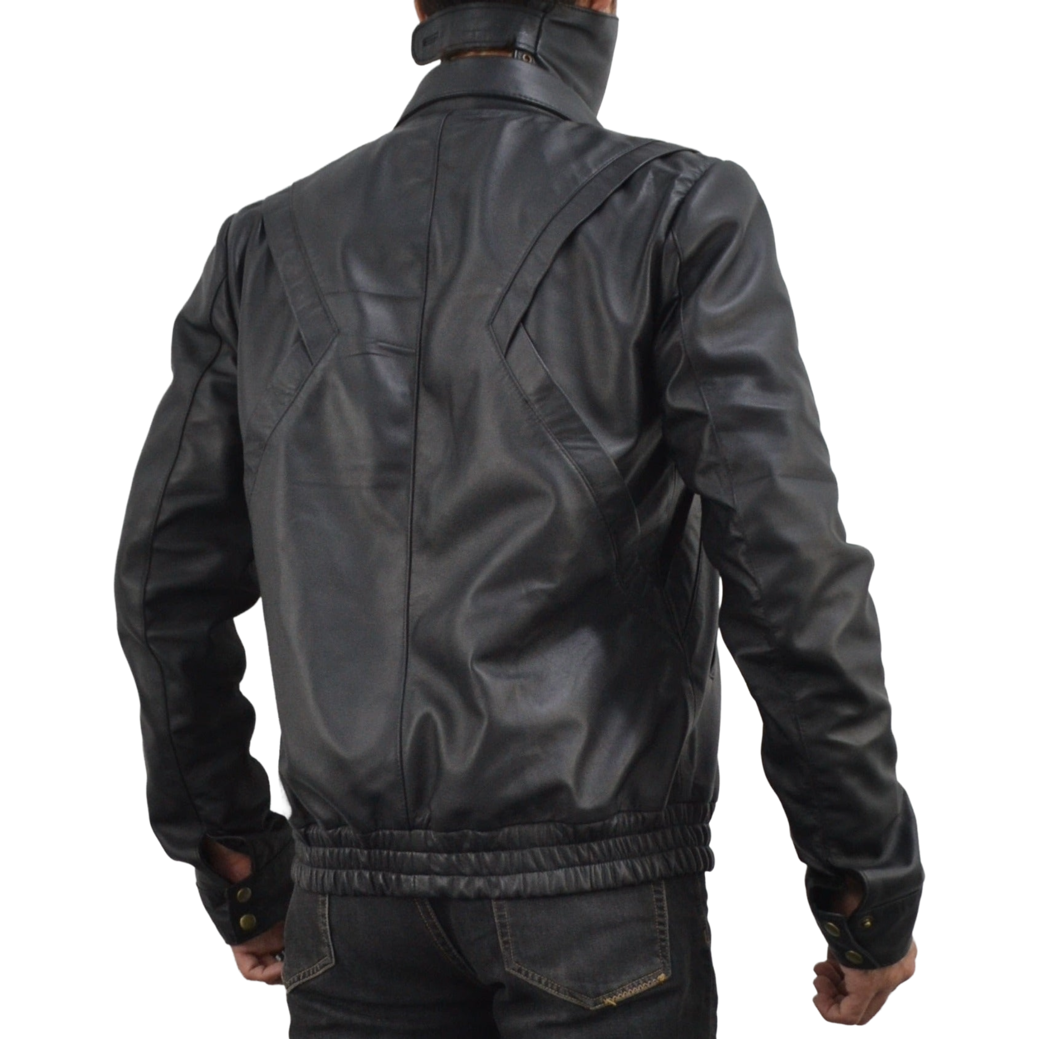 Mens Knight Rider Bomber Black Sheepskin Genuine Leather Jacket