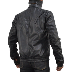 Mens Knight Rider Bomber Black Sheepskin Genuine Leather Jacket