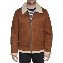Men Suede Leather-Bomber Jacket With Shearling Lining
