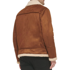 Men Suede Leather-Bomber Jacket With Shearling Lining